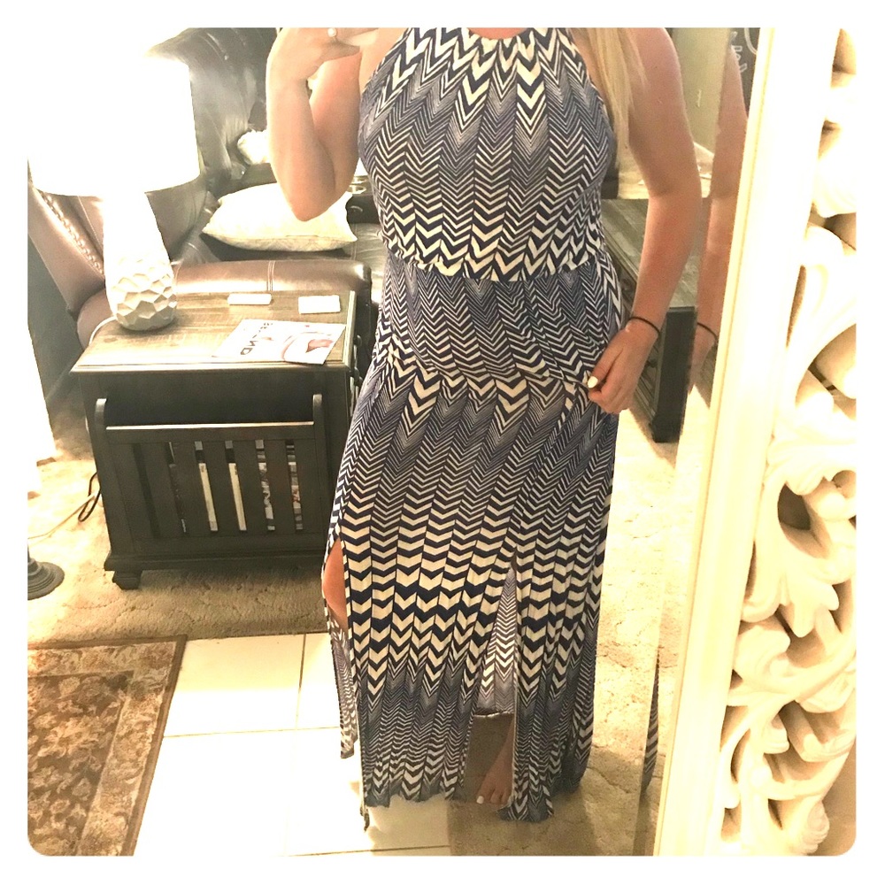 Skies Are Blue- white and blue maxi dress